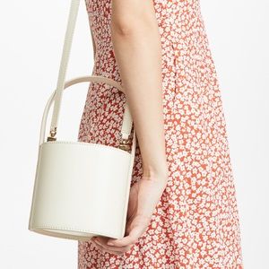 STAUD Bissett Leather Bucket Bag In Cream